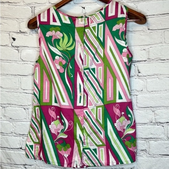 Talbots Pink Green Button Back Sleeveless Blouse Size 14 Lightweight Spring - Picture 10 of 11